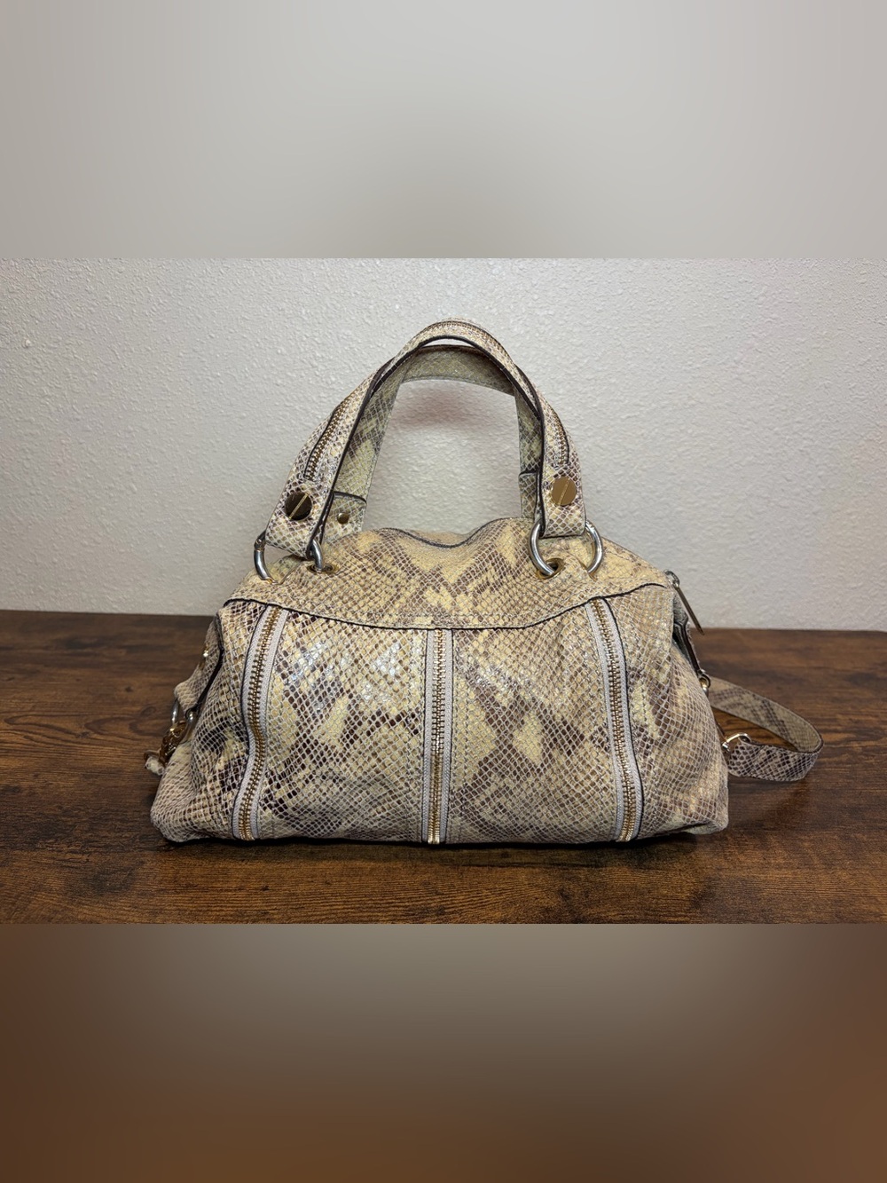 MICHAEL KORS Y2K Python Snakeskin Leather Satchel Tote Shoulder Bag Purse Large - Picture 4 of 12